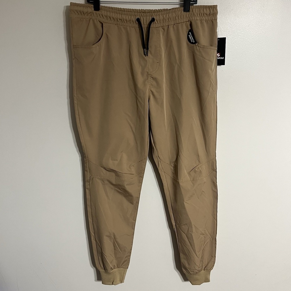 South Pole Men's Khaki Joggers Pants Size Large Drawstring Mechanical Stretch